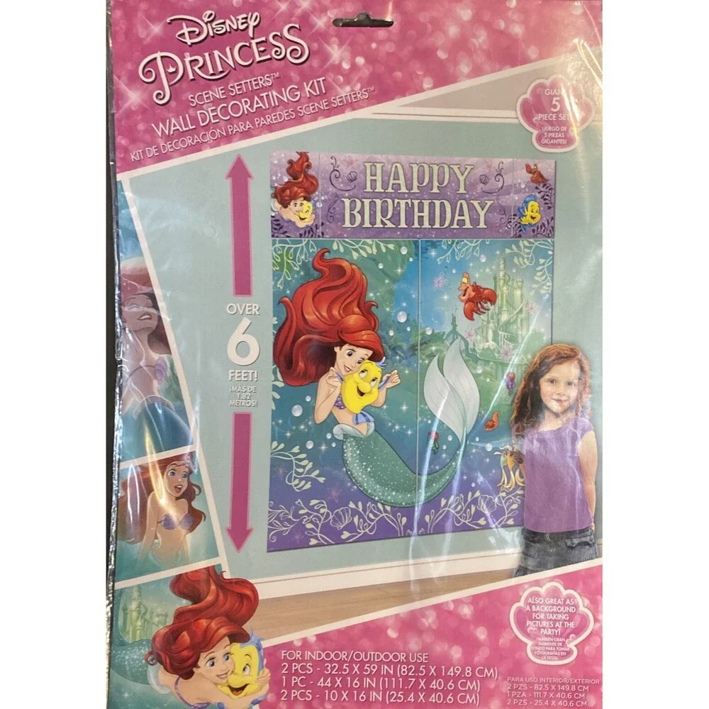 Disney PRINCESS Ariel Mermaid HAPPY BIRTHDAY party GIANT BACKDROP DECORATING KIT